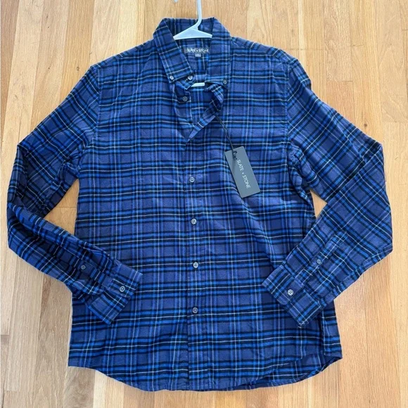 NWT Slate & Stone Dean Blue Plaid Flannel Button Down Shirt Men's Medium - Picture 4 of 9